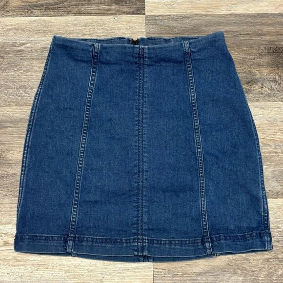 Free People Dark Wash Blue Womens 8 Stretch High‎ Rise A-Line Denim Mini Skirt - Picture 1 of 9